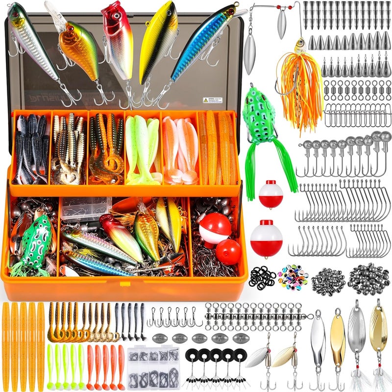 PLUSINNO 353/404 PCS Fishing Lures, Upgrade Fishing Tackle Box with Tackle Included, Crankbaits, Hooks, Weights, Other Accessories, Fishing Lure Bait Gear Equipment Kit Gift for Men Freshwater Bass - Image 1